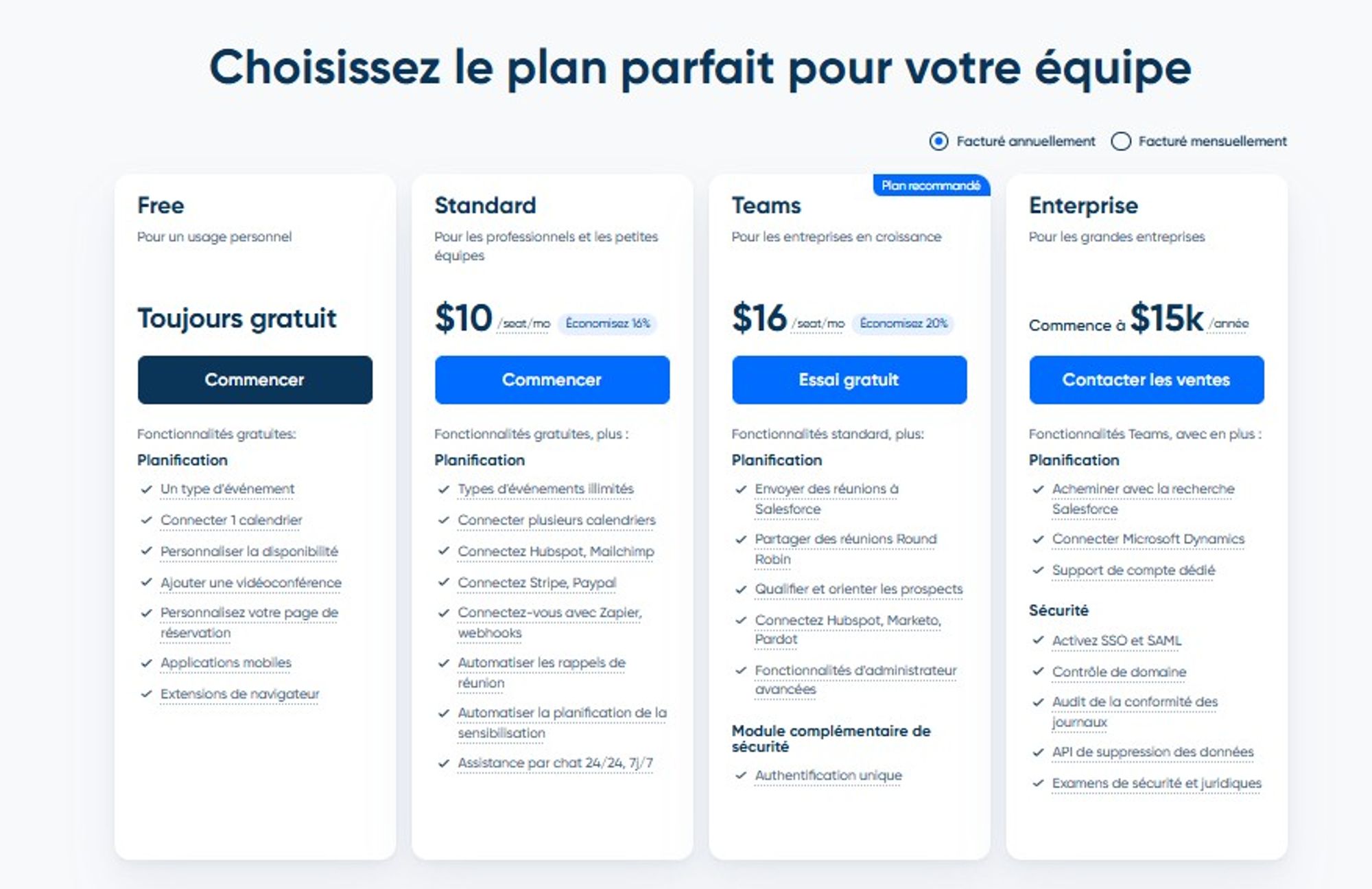tarifs de l’application de planification Calendly